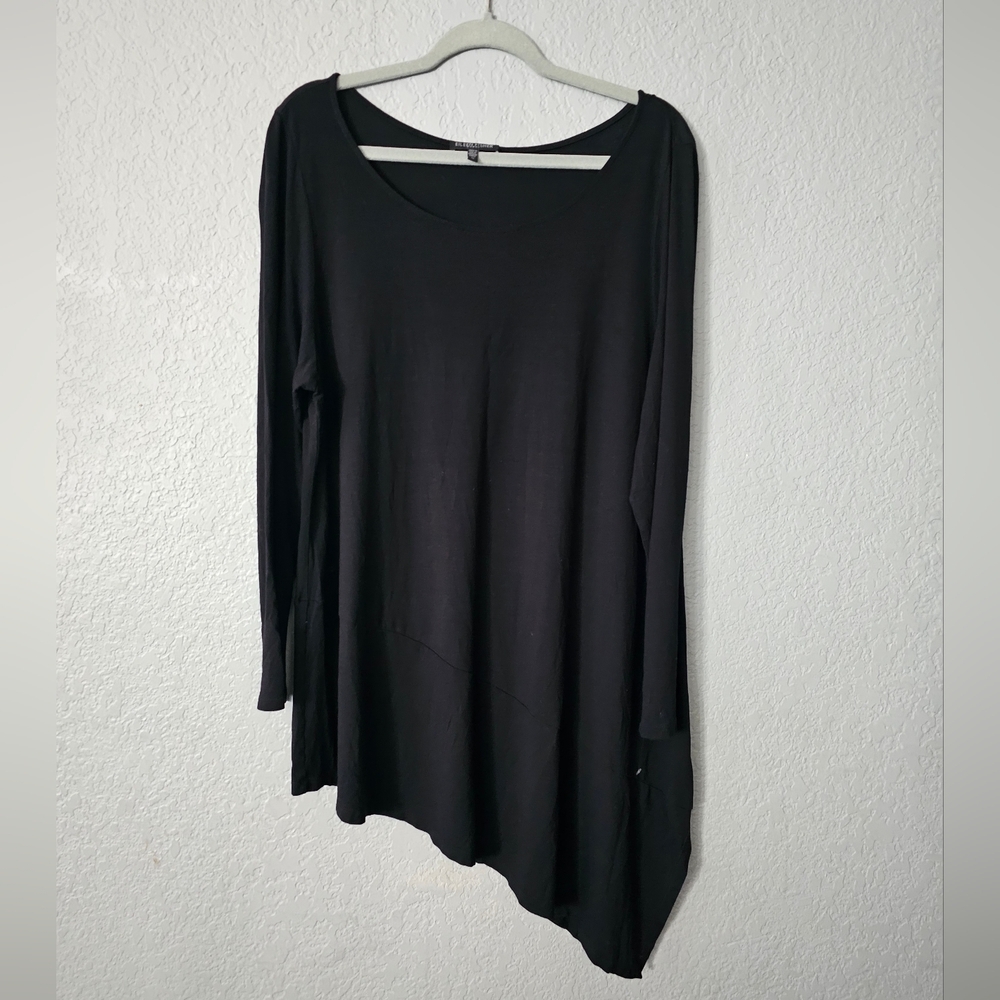 Eileen Fisher Women's 1x Black Bateau Neck Asymmetric Hem Jersey Tunic Top